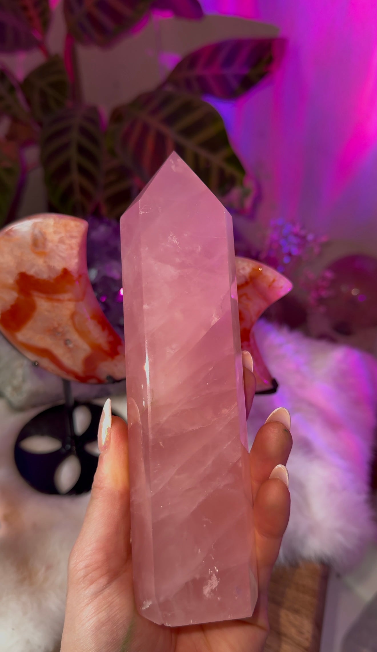 Large rose quartz tower