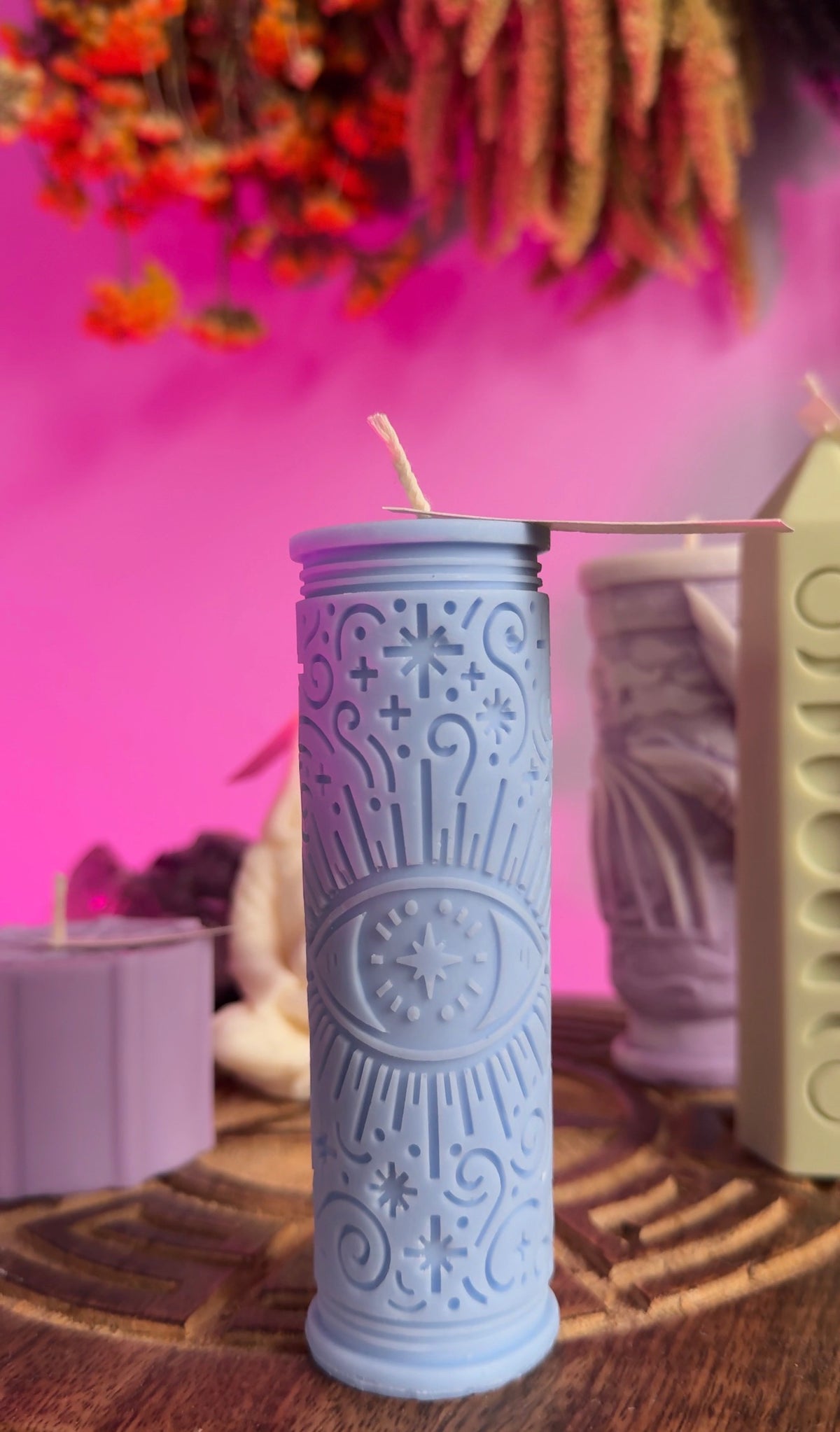 Evil eye pillar candle