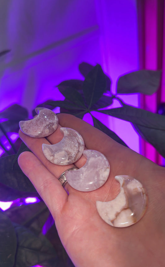 Flower Agate Moon Carvings