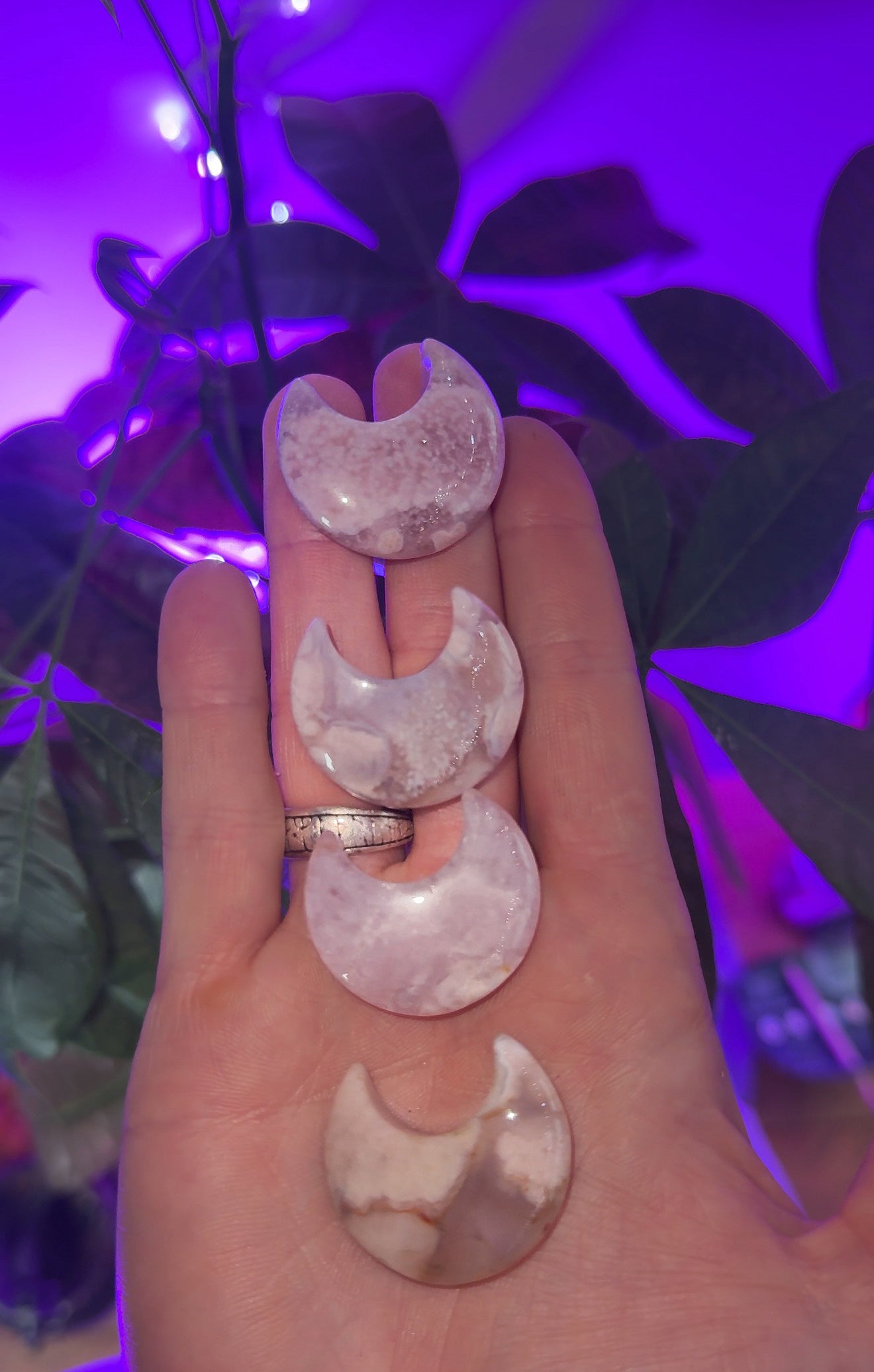 Flower Agate Moon Carvings