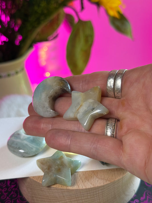Ocean Jasper Moon & Star Carving Pairs: Healing