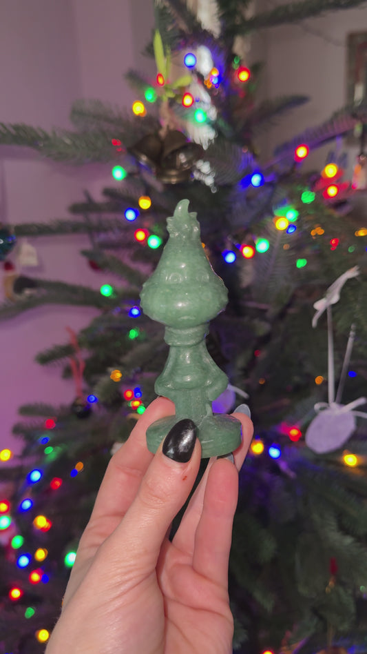 Green Aventurine Grinch carving